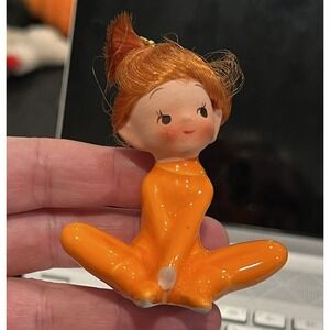 Vintage Girl Pixie Elf Elves Orange Hair Outfit Figurine MCM KITSCH C-6798 Japan